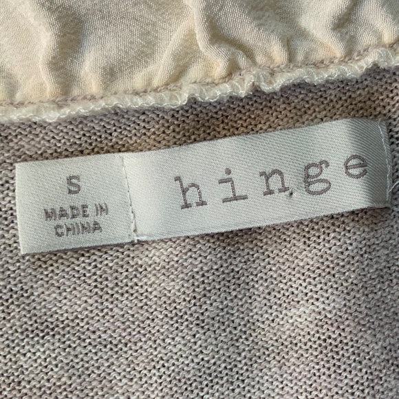 Hinge Oatmeal Beige Lightweight Cotton Blend Sweater Silk Ruffle SZ S - Picture 3 of 8